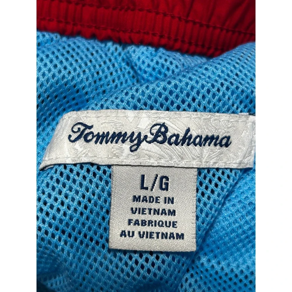 Tommy Bahama Mens Red Blue Colorblock Swim Trunks‎ Mesh Liner Large - CJ